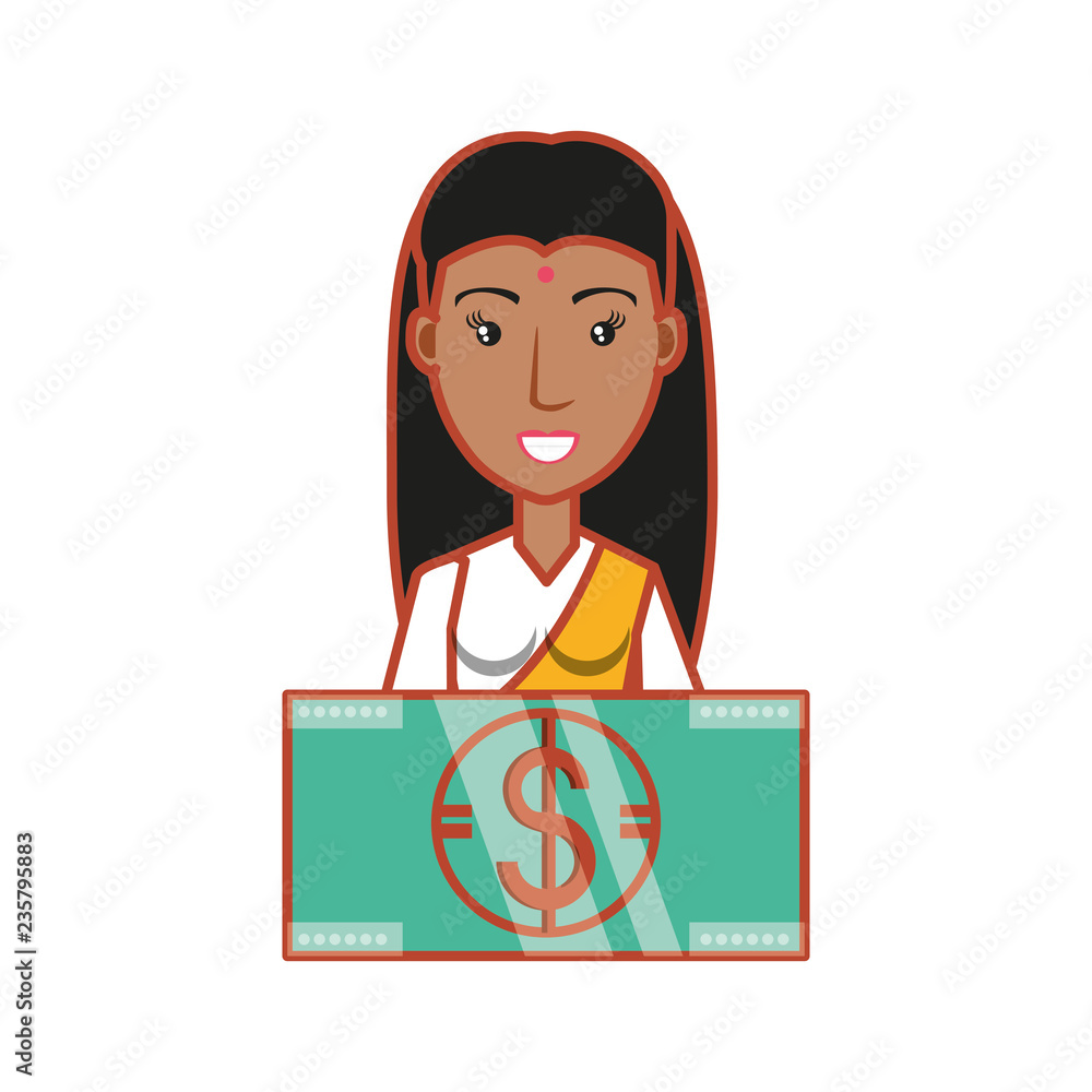 Canvas Prints woman indian with bill dollar money