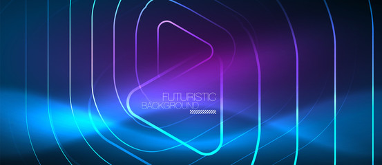 Neon glowing techno lines, hi-tech futuristic abstract background template with geometric shapes