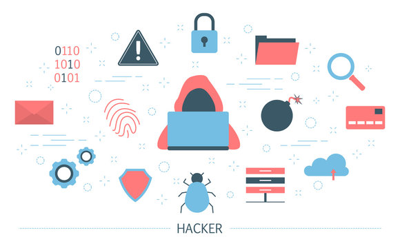 Hacker concept. Virus attack on smartphone or computer