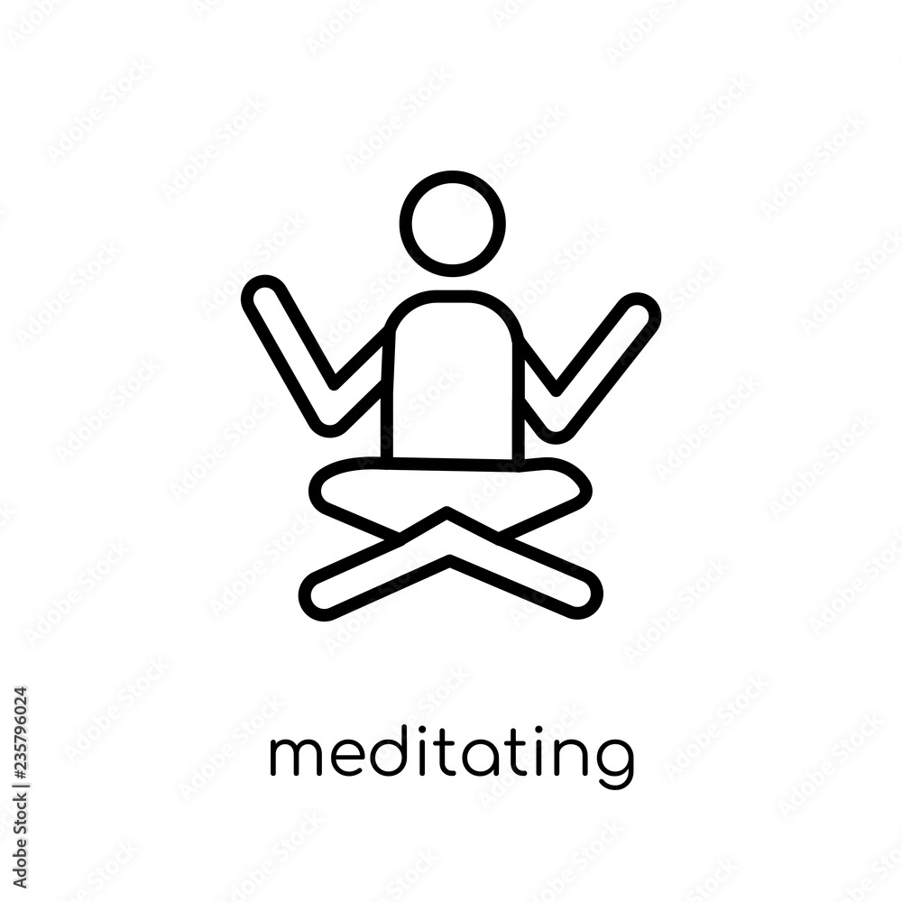 Poster meditating icon. trendy modern flat linear vector meditating icon on white background from thin line