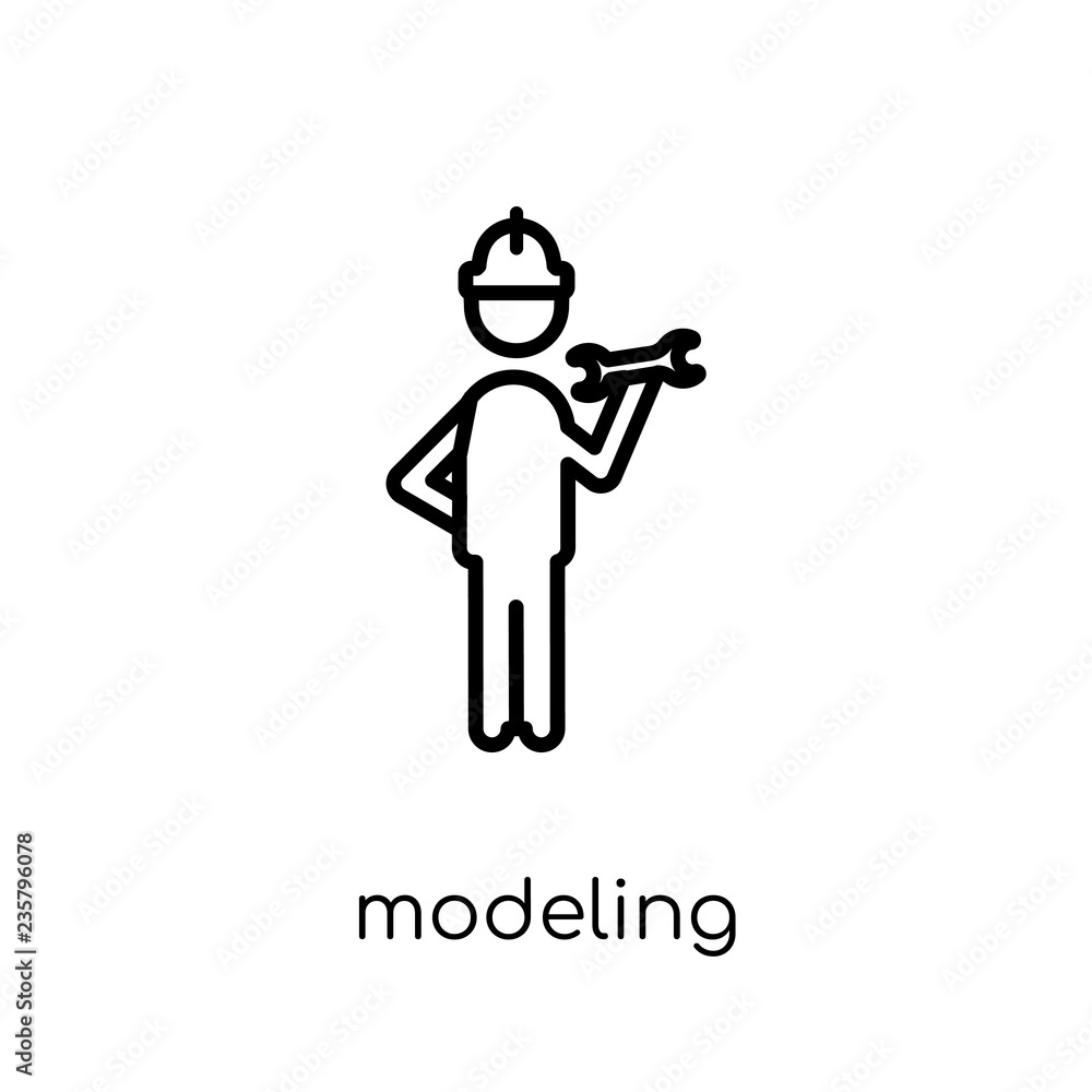Poster modeling icon. trendy modern flat linear vector modeling icon on white background from thin line act