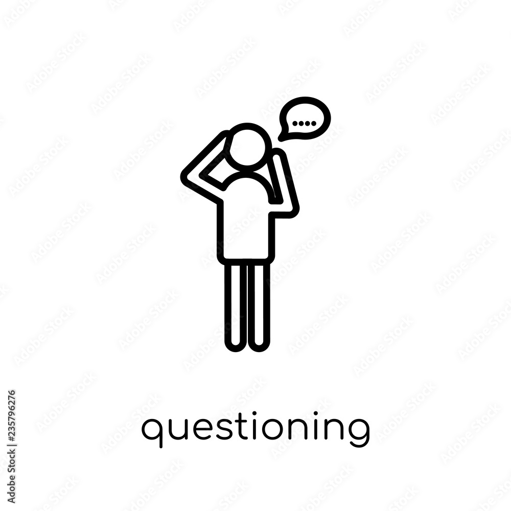 Poster questioning icon. trendy modern flat linear vector questioning icon on white background from thin li