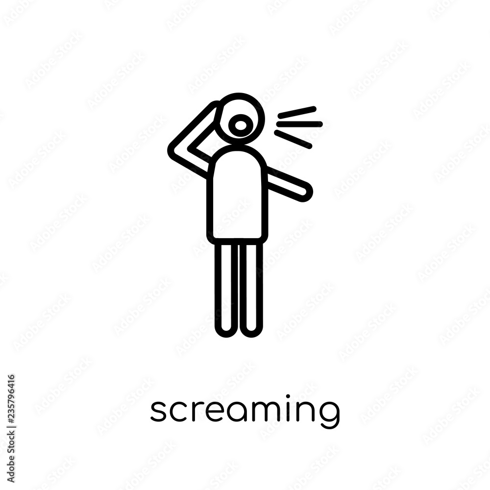 Poster screaming icon. trendy modern flat linear vector screaming icon on white background from thin line a