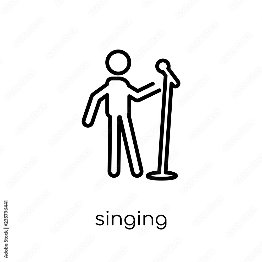 Poster singing icon. trendy modern flat linear vector singing icon on white background from thin line activ