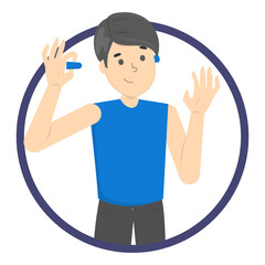 Man use earplug to reduce the noise