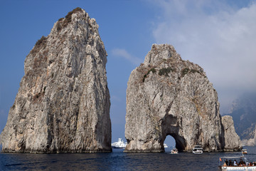 up close view of Faraglioni from boat trip. Capri, Italy