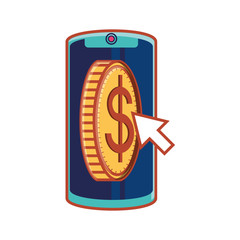 smartphone with coin dollar and arrow