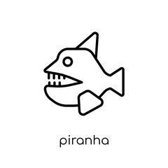Piranha icon. Trendy modern flat linear vector Piranha icon on white background from thin line animals collection