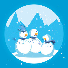 group snowmen with winter landscape of christmas