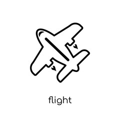 Flight icon. Trendy modern flat linear vector Flight icon on white background from thin line Architecture and Travel collection