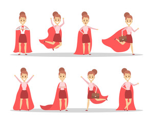 Business woman with a red superhero cloak set.