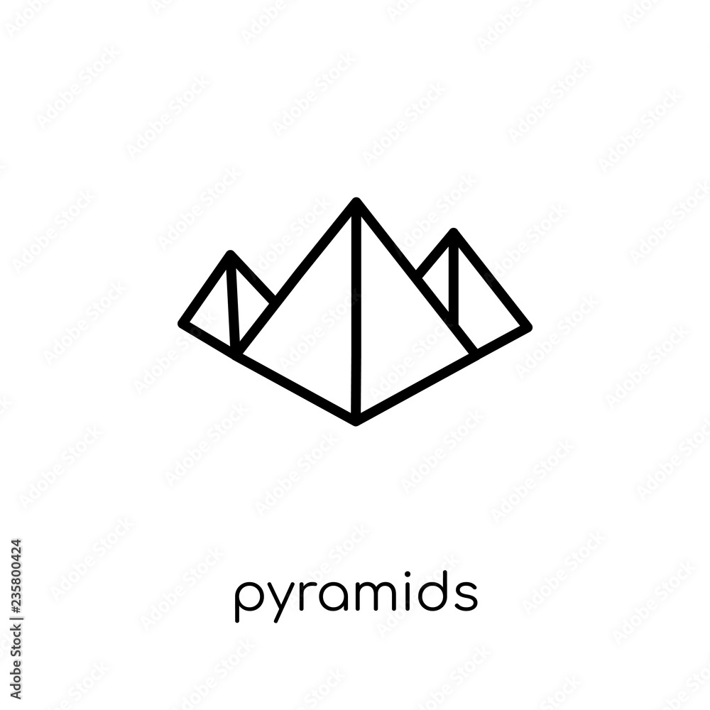 Poster pyramids icon. trendy modern flat linear vector pyramids icon on white background from thin line arc