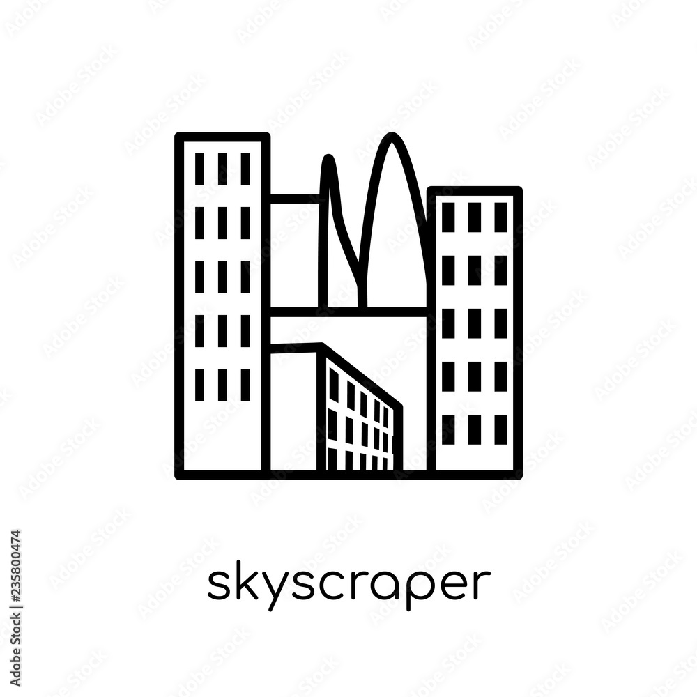 Poster skyscraper icon. trendy modern flat linear vector skyscraper icon on white background from thin line