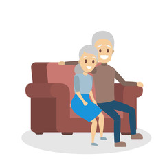 Old couple. Cute elderly character happy together