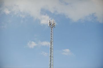 broadcast pole and telephone transceiver with blue sky
