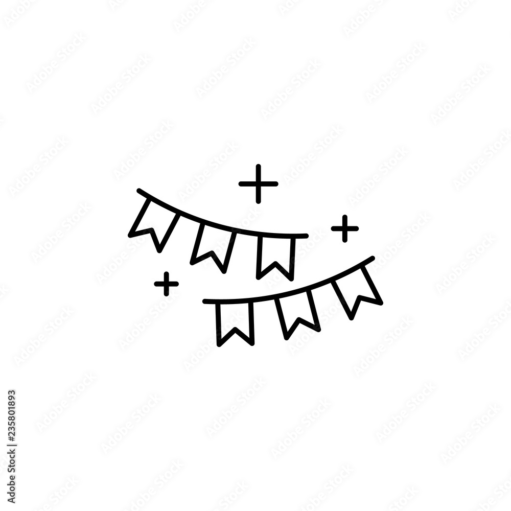 Poster holiday flags on the rope icon. element of new year oarty outline icon. thin line icon for website d
