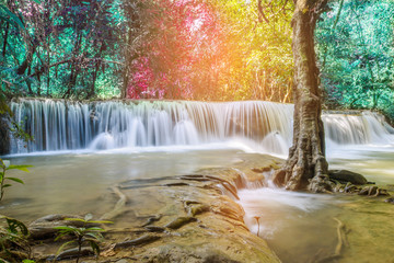 Huai Mae Khamin waterfall at Kanchanaburi , Thailand , beautiful waterfall, forest,