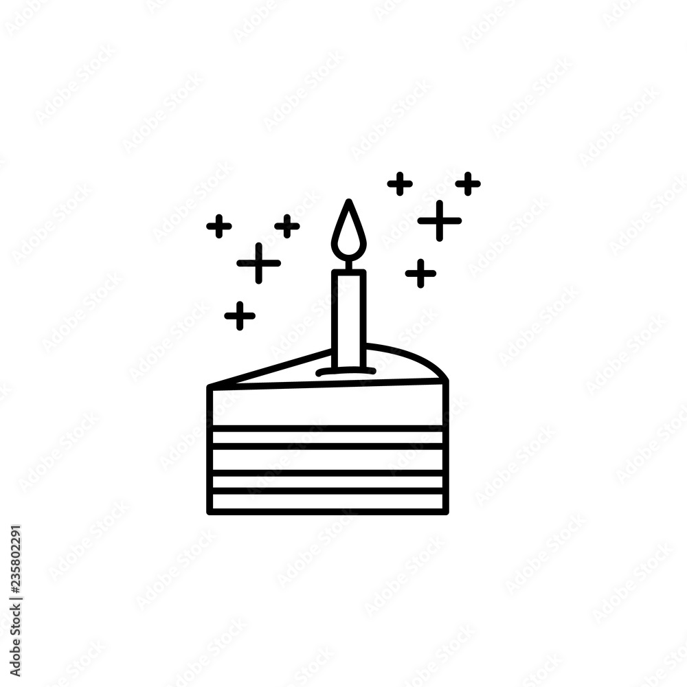 Poster a piece of cake with a candle icon. element of new year oarty outline icon. thin line icon for websi