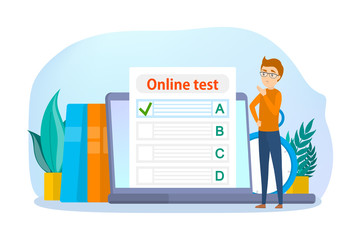 Online test concept. Quiz on the computer