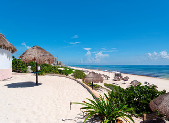 Caribbean beach and turquoise sea for a paradise landscape in Cancun, Playa delfines, Quintana Roo, Mexico