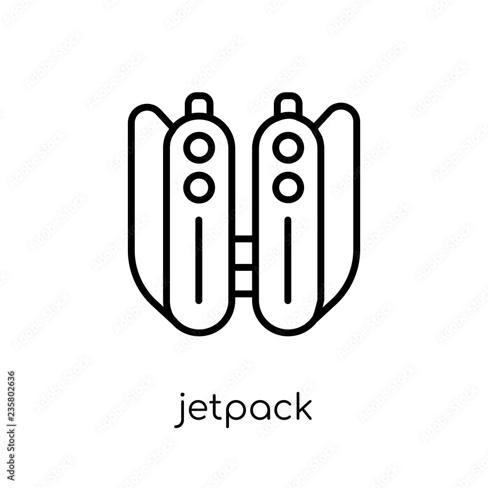 Poster jetpack icon. trendy modern flat linear vector jetpack icon on white background from thin line artif