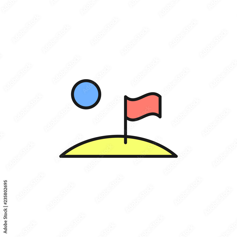 Poster flag on the moon icon. element of space outline color icon. thin line icon for website design and de