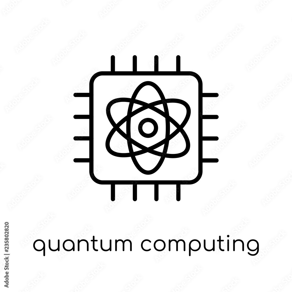 Poster quantum computing icon. trendy modern flat linear vector quantum