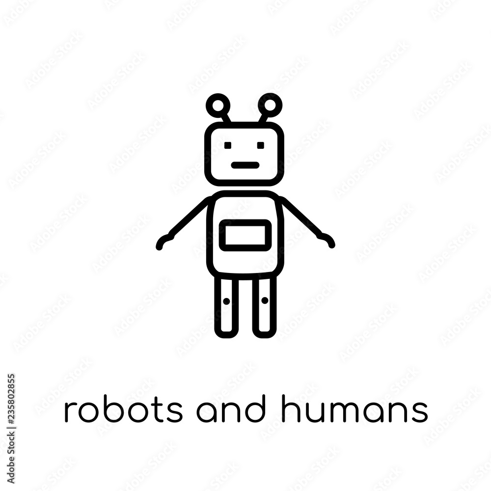 Poster robots and humans icon. trendy modern flat linear vector robots