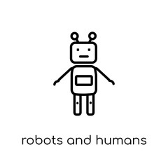 Robots and humans icon. Trendy modern flat linear vector Robots