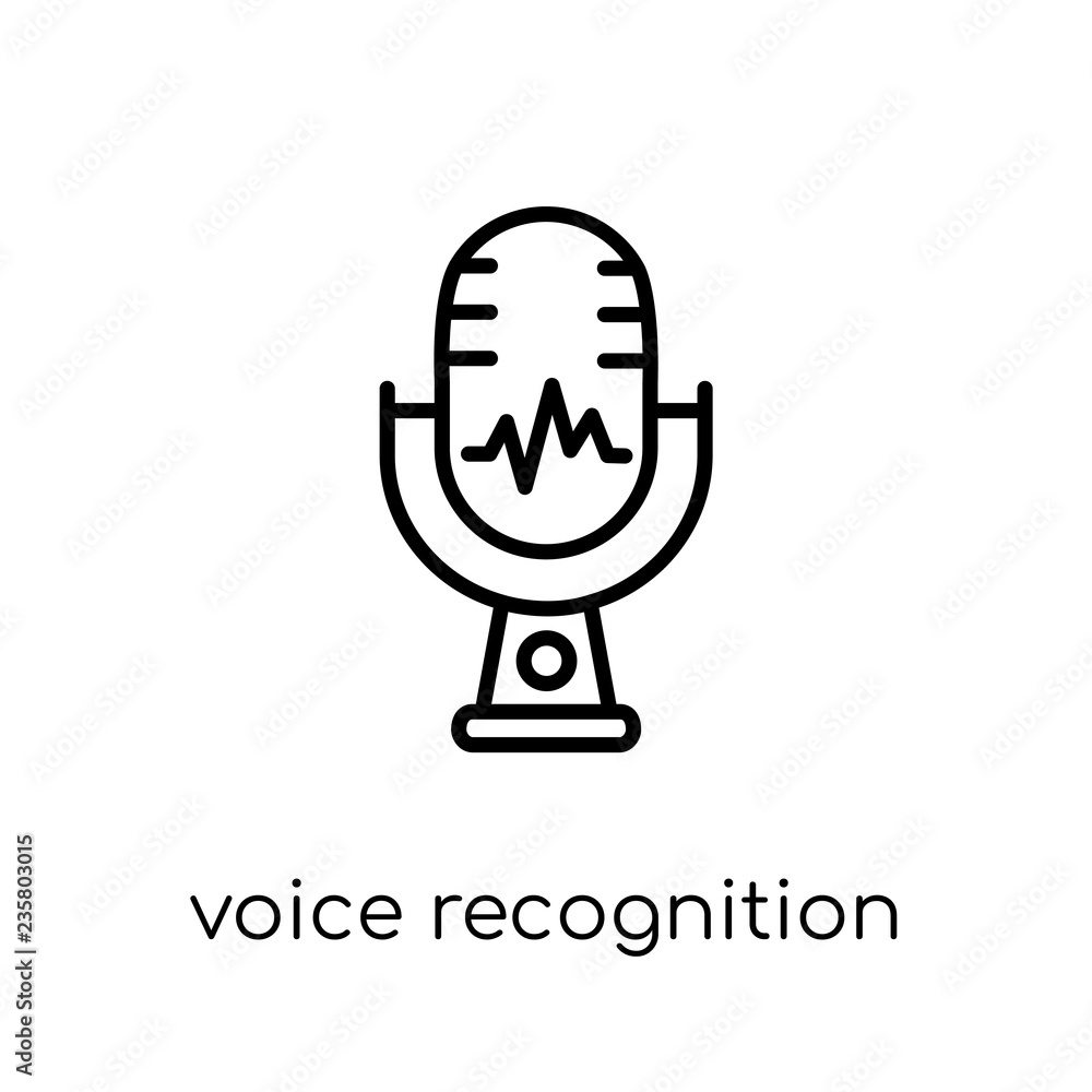 Poster voice recognition icon. trendy modern flat linear vector voice recognition icon on white background 