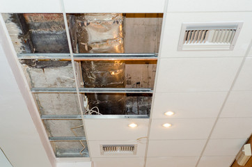Remove ceiling plasterboard mold damage. Ventilation system Inside.