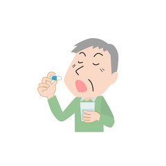 服薬　くすり　中年　老人　男性　一人