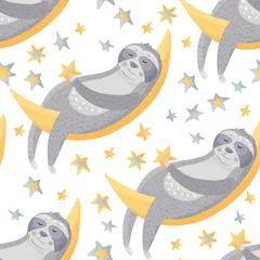 Wall murals Sloths Seamless pattern with sloths in flat style.