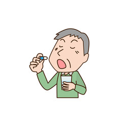 服薬　くすり　中年　老人　男性　一人