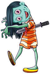 Creepy Zombie girl white background