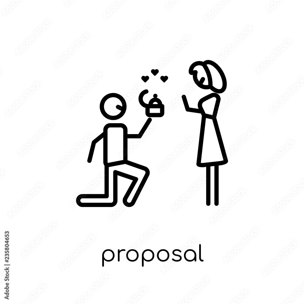 Aufkleber proposal icon. trendy modern flat linear vector proposal icon on white background from thin line wed