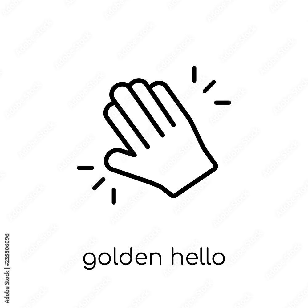 Poster golden hello icon. trendy modern flat linear vector golden hello icon on white background from thin 