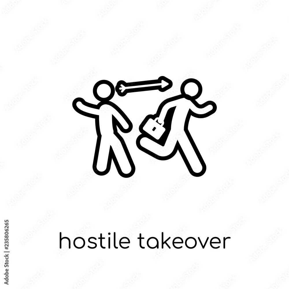 Poster hostile takeover icon. trendy modern flat linear vector hostile takeover icon on white background fr