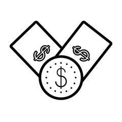 bills dollar with coin isolated icon