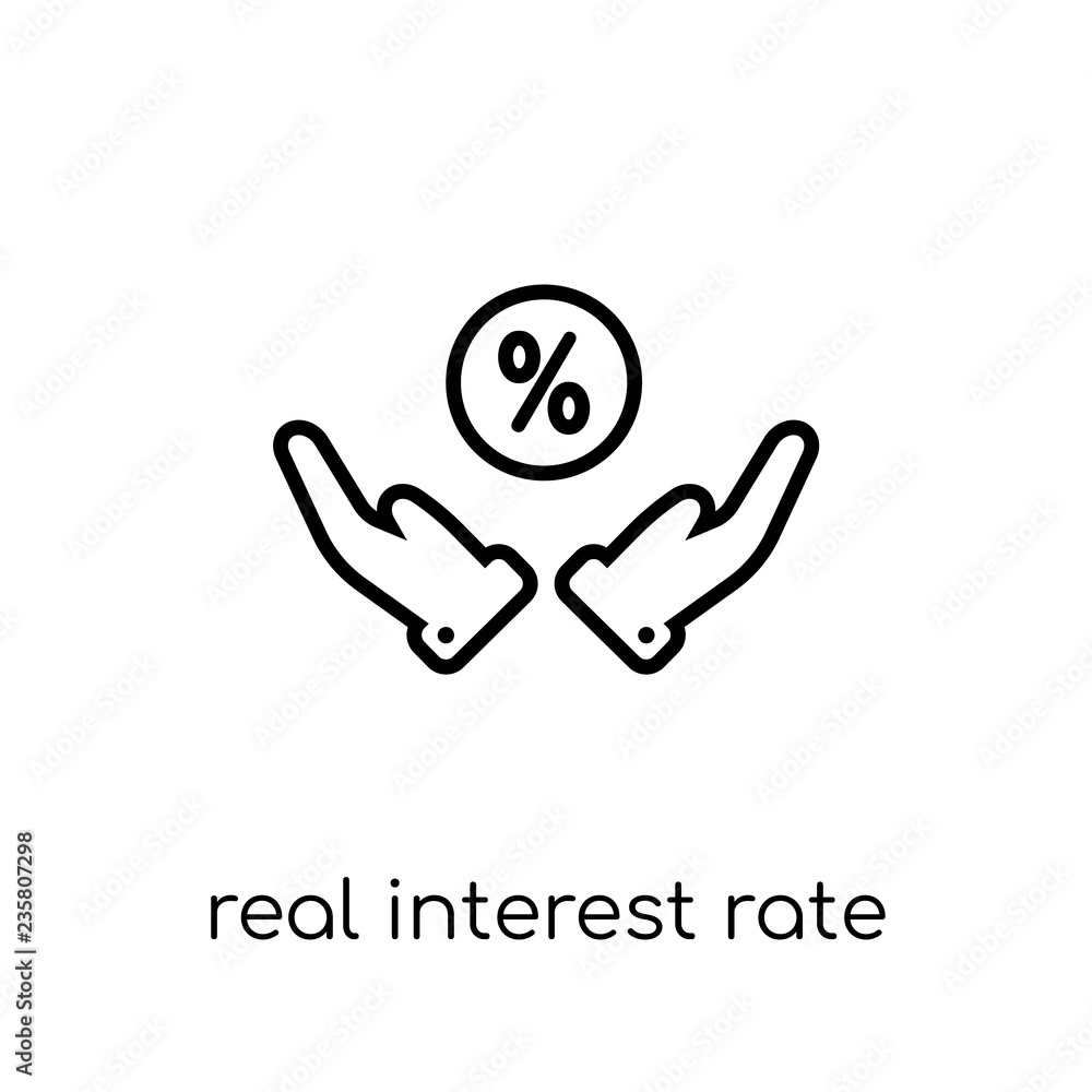 Poster real interest rate icon. trendy modern flat linear vector real interest rate icon on white backgroun