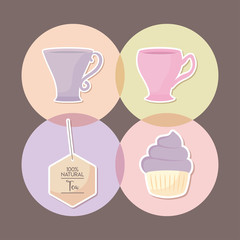 delicious cupcake with set icons
