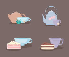 set of teapots and cups tea icon