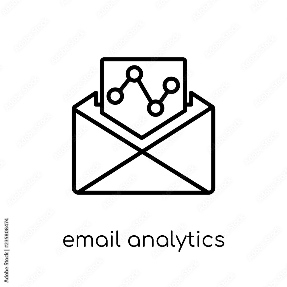 Poster email analytics icon. trendy modern flat linear vector email analytics icon on white background from