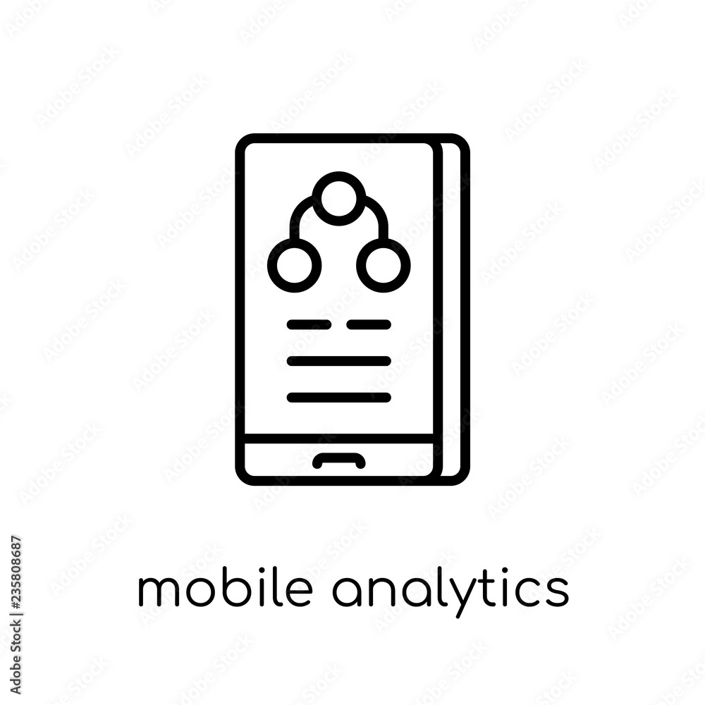 Poster mobile analytics icon. trendy modern flat linear vector mobile analytics icon on white background fr
