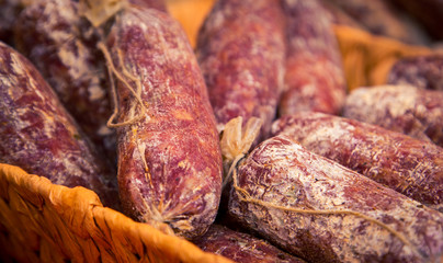 fresh salami at a Christmas market