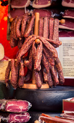 fresh salami at a Christmas market