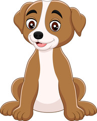 Cartoon funny dog sitting isolated on white background