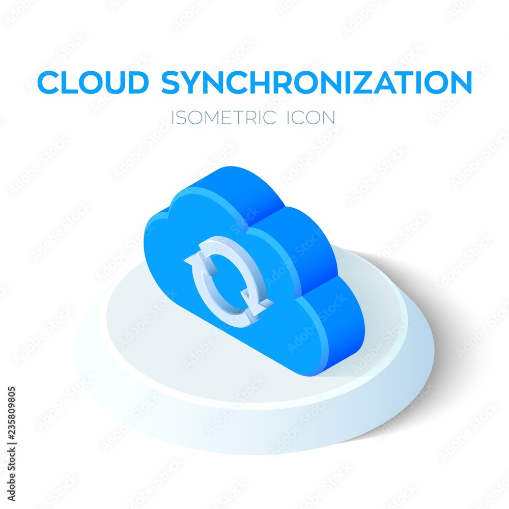 Poster cloud synchronization isometric icon. cloud sign. refresh icon. sync sign. created for mobile, web, 