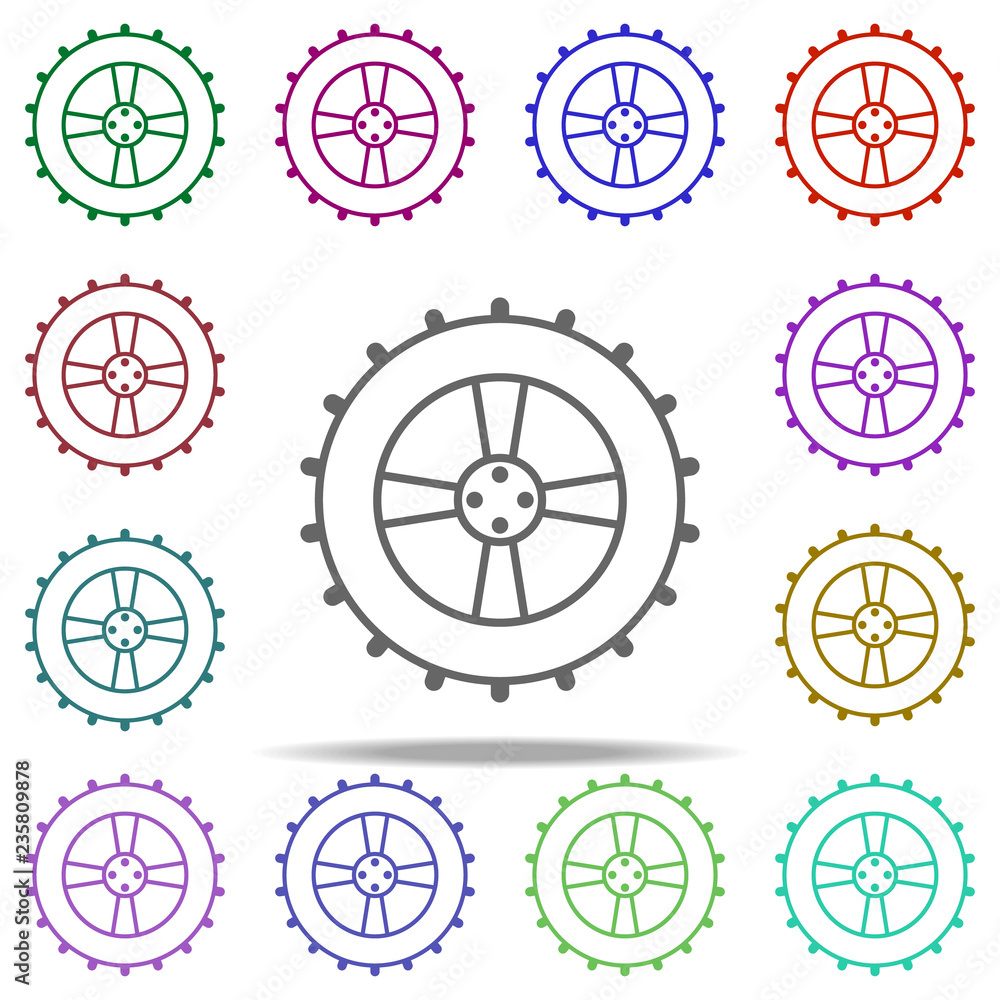 Poster alloy wheel icon. elements of auto workshop in multi color style icons. simple icon for websites, we