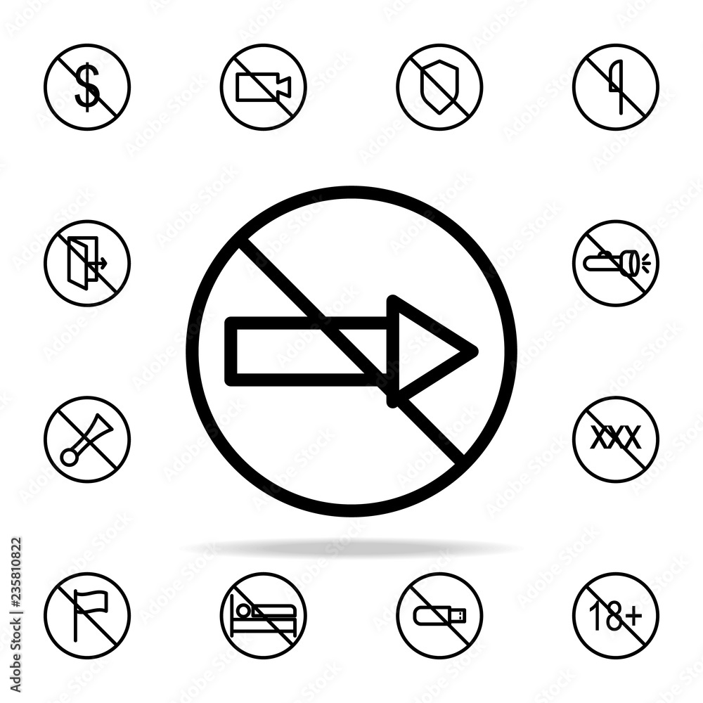 Poster prohibition of right direction icon. ban icons universal set for web and mobile